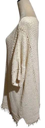 Coldwater Creek Short Sleeve Fringed Hem Sweater Loose Crochet SZ 2X Ivory Color - Picture 4 of 15
