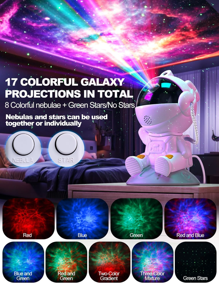 Proiettore Galassia Astronauta Con Lampada Lunare E Telecomando – Luce Notturna Con Nebulosa Stellare, Rotazione 360°, Timer, Regalo Per Bambini E Adulti - 5