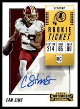 2018 Contenders Rookie Ticket Cam Sims Rookie Auto Washington Redskins #256