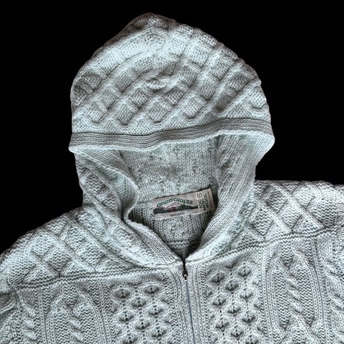 Aran Crafts Womens Irish Cable Knit Merino Wool Hood Celtic Sweater S Fisherman - Picture 4 of 11