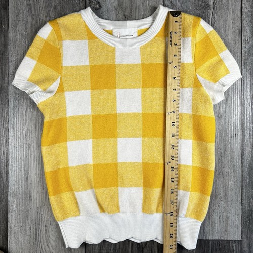 ANTHROPOLOGIE Yellow Classic Check Short Sleeve Sweater Viscose Blend Size XS - Picture 7 of 9