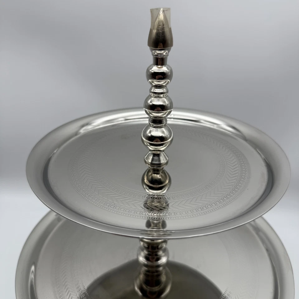 Michael Aram Palace Etagere Dos Niveles Plata Níquel Acero Inoxidable Excelente Estado. Foto 2 de 4