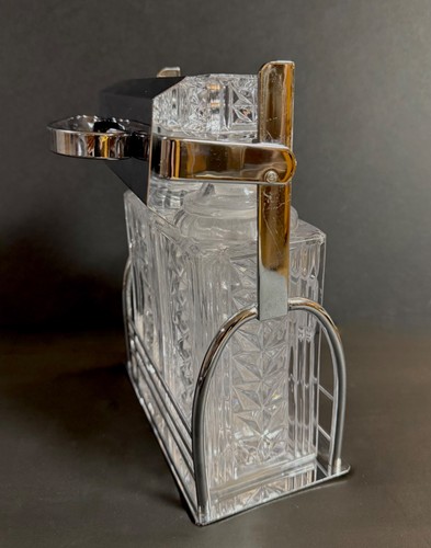 Vintage Glas Scotch Rye Dekanter Set Chrom Caddy MCM - Bild 3 von 8