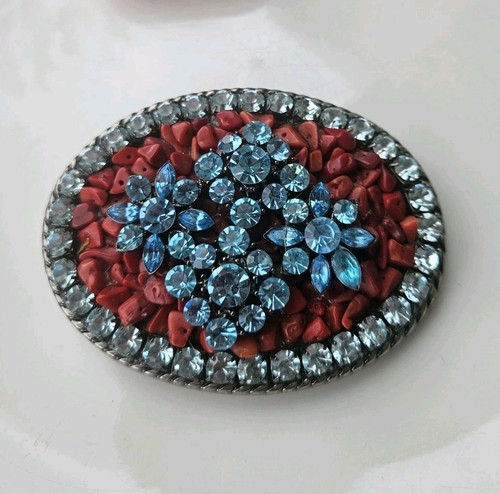 Vintage đź’—Western Glamour Bling Blue Rhinestone Silver Belt Buckle Ivan TAIWAN - Picture 4 of 12