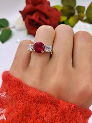 2.95 Ct Round Cut Natural Ruby & Diamond Wedding Ring 14k Solid White Gold Ring - Picture 7 of 10