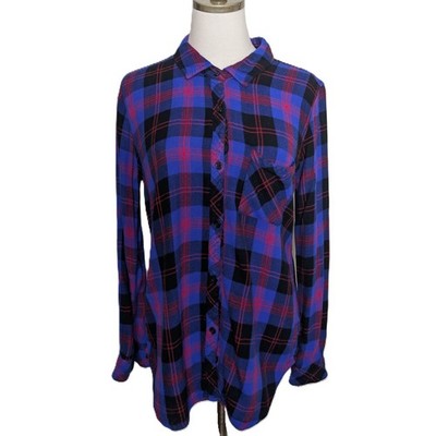 Rails Womens Long Sleeve Flannel Shirt Size M Blue Red Plaid Button Up