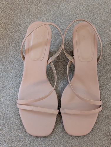 New H&M Ladies Beige Pink Strappy Heeled Sandals Shoes Size UK 6 Eu 39 RRP £30 - Picture 4 of 5