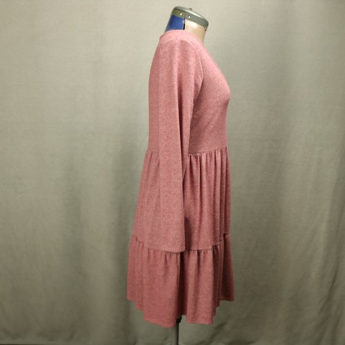 Wild Fable Tiered Mini Dress Long Sleeve Scoop Neck Babydoll Stretch Soft-Red M - Picture 6 of 23