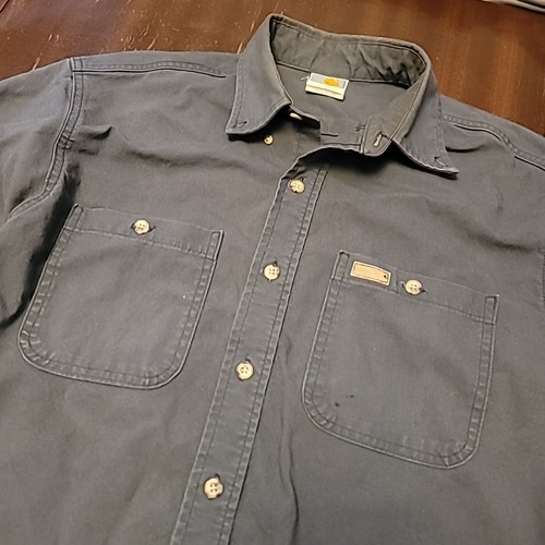 Vintage Carhartt Made In USA Mens Shirt Long Sleeve Button Down Canvas Grey M - Picture 2 of 8