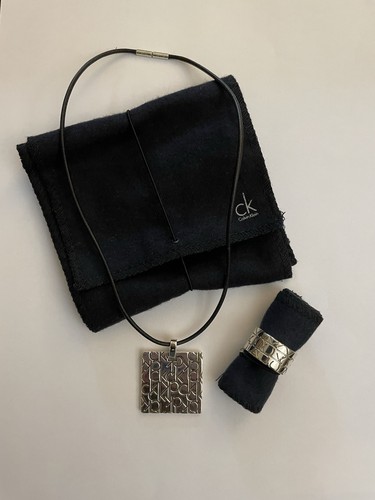 Calvin Klein CK Schmuckset LOGO 925 Silber Kette mit Anhänger & Ring Gr. 54/55 - Bild 1 von 11