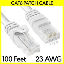 100 FT Cat6 Cable White Cat 6 Patch Cord LAN Internet RJ45 Modem Ethernet Cable