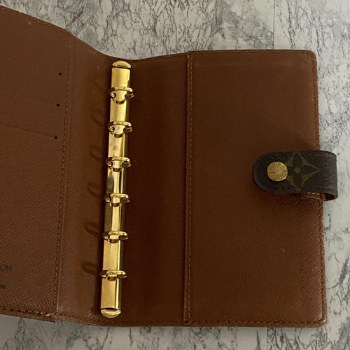 Cubierta para cuaderno Louis Vuitton monograma agendaPM R20005 marrón dorado herrajes usada - Imagen 5 de 11