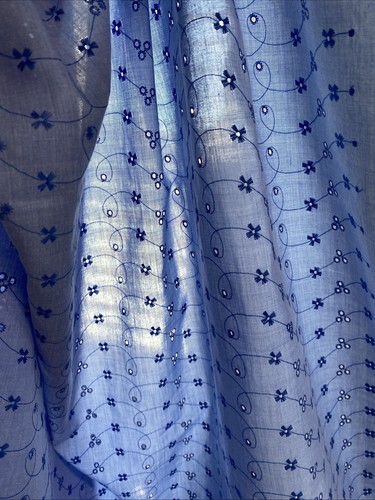 Blue Flower Embroidered Eyelet Poly Cotton Fabric 5.94 Yards x 44/45” Wide - Picture 7 of 7