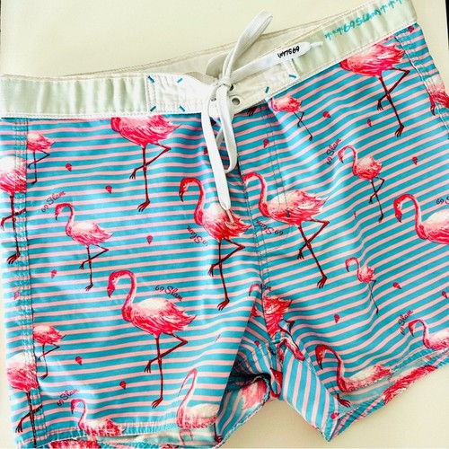 HERREN 69 SLAM blau weiß gestreift Flamingo Print Badeanzug Badehose Shorts 34 L - Bild 3 von 9