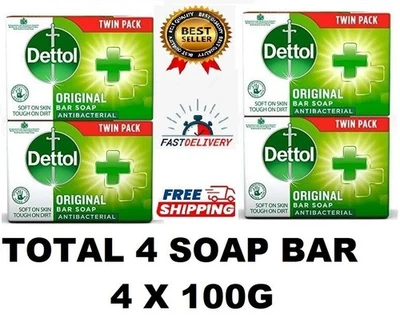 Dettol Antibacterial Soap Bar Multipack, 2 x 100g x2, Total 400g, Body Cleanser