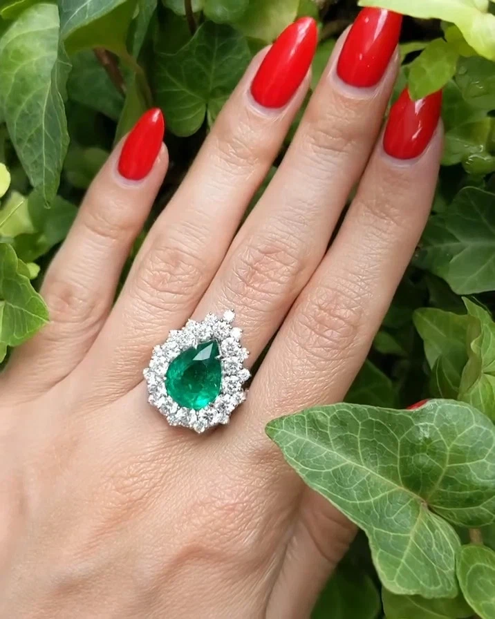 5.30 Ct Pear Cut Natural Emerald Diamond Engagement Ring 14K White Gold Size 6 7 - Image 2 of 4