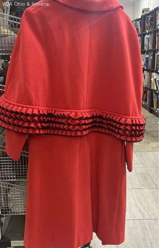 Lilli Ann Vintage Coral Orange Ruffle Space Age Mod Knit Jacket *see photos* - Picture 11 of 12