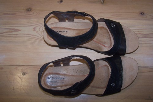 Rockport Slingback Sandal Cobb Hill CCK19BK Women's Sz 9M Black Leather Wedge - Picture 6 of 7