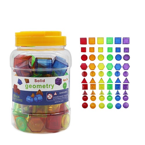 60-Piece Set of 3D Shape Building Blocks for Mathematical Learning – Ideal As - Bild 2 von 6