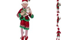 Raz Imports Posable Christmas Elf, 16" Tall, Red and Green Velvet Outfit with