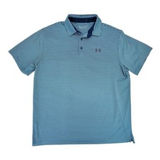 Under Armour Men's Golf Polo Shirt Heathered Blue Stripe HeatGear Size XL