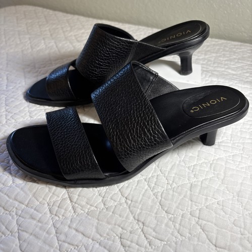 Vionic Mujer 8 Ivelle Gatito Tacones Sandalias Guijarro Cuero Marrón Soporte Arco - Imagen 2 de 7