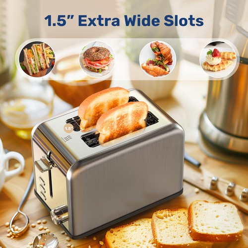 Stainless Steel Toaster 2 Slice with Extra Wide Slot & Removable Crumb Tray, ... - Picture 3 of 8