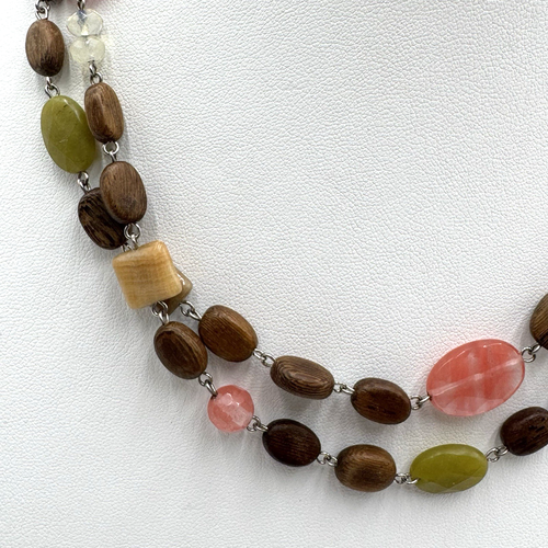 J.JILL Wood Semi Precious Stone Bead Necklace Boho Wrap Light Weight 35.5" - Picture 4 of 11
