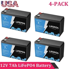 4-PACK 12V 7Ah 84Wh LiFePO4 Deep Cycle Battery Energy for RV, Solar, Marine,Home