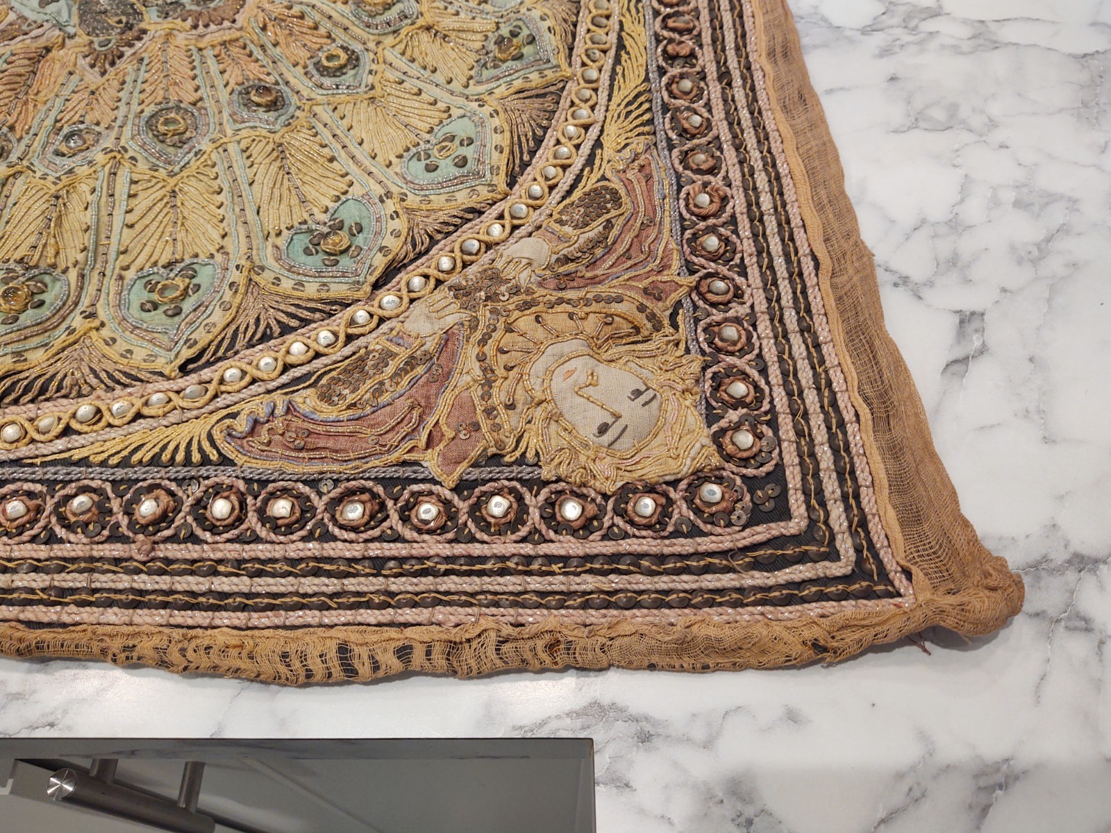 Sequin PEACOCKS Burmese KALAGA Hand-Embroidery Tapestry Wall Hanging 35 x 26 In