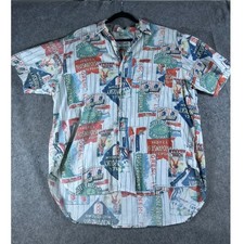 VTG 90s Guess USA Georges Marciano Hotels Themed Button Up Shirt Mens Small AOP
