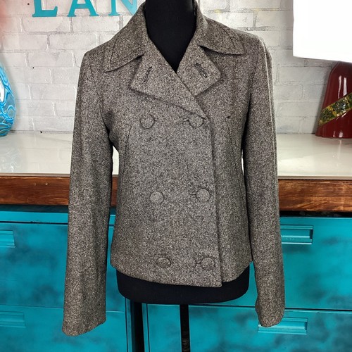 H&M zweireihige schwarz-weiße Tweed Wollmischung Damen bezogene Knöpfe, 4 - Bild 3 von 11