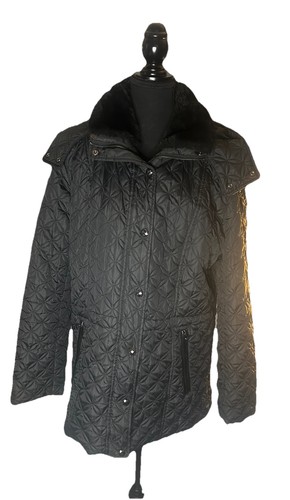 Andrew Marc New York Quilted Puffer Jacket Womens M Black Zipper Snap Mid Length - Picture 2 of 11