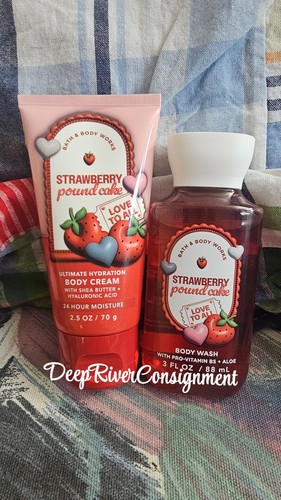 Bath & Body Works Lot Of 2 Strawberry Pound Cake Bodywash & Cream Travel Sizes - Picture 1 of 3