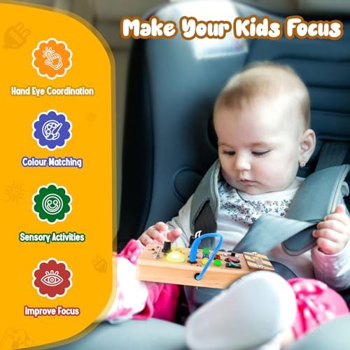 Montessori Wooden Busy Board with 8 LED Light switches, Sensory Toys Light - Picture 6 of 7