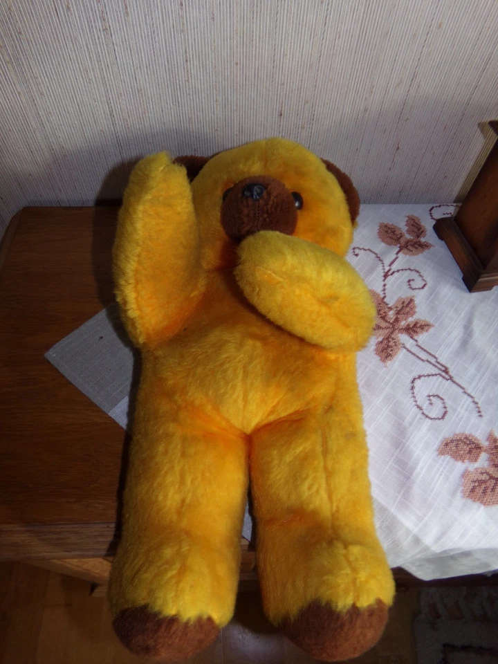 alter Teddybär DDR orange/braun Knopfaugen ca 50 cm - Bild 3 von 4