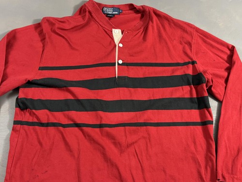 Polo Ralph Lauren Nachthemd Herren 90s Large rot schwarz gestreift Rugby Henley RPL - Bild 2 von 16