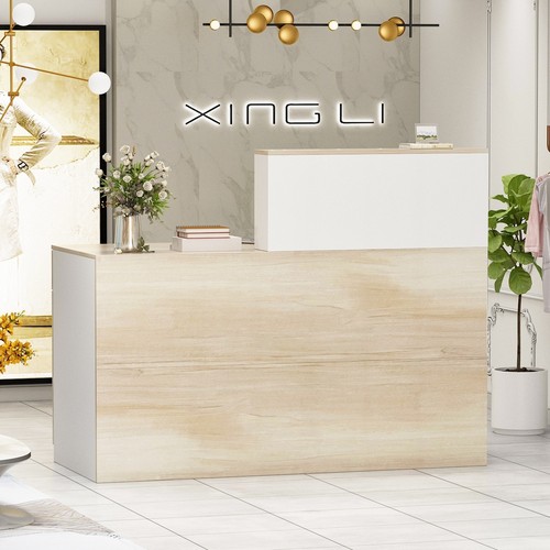 Reception Desk Wood Front Counter Table w/ Lockable Storage Wood Texture 55.1"L - Picture 2 of 5