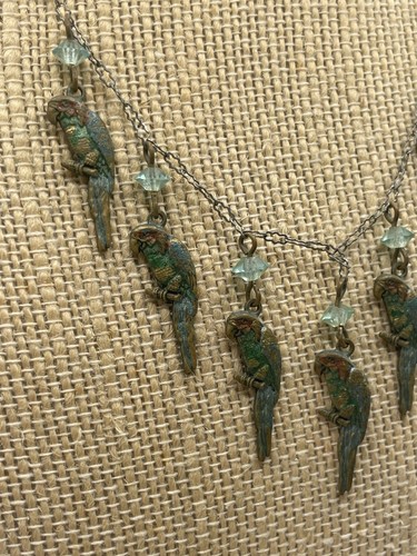 Vintage Pididdly Links Parrot Choker Necklace 1980s Brass Glass Beads 15” - Picture 3 of 14