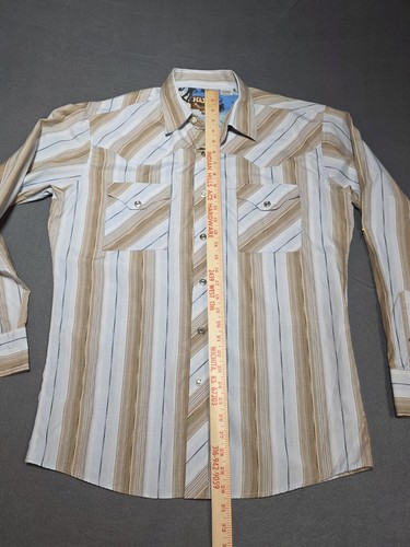 Maxini Shirt Mens MED Brown Striped Snap Button Long Sleeve Western Cowboy- E119 - Picture 7 of 9