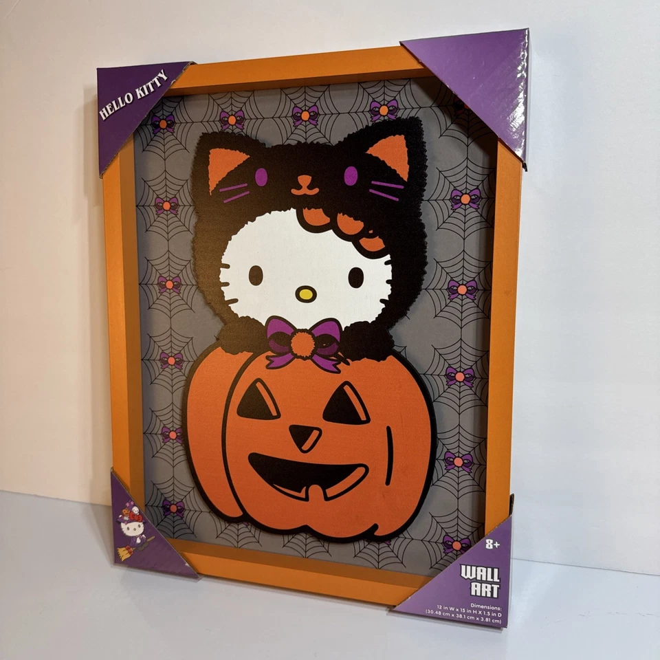 Hello Kitty Halloween Arte de Pared 12x15x1.25 Calabaza Gato Disfraz Decoración Enmarcada NUEVO Foto 2 de 4