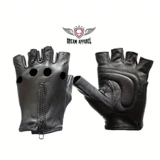 Dream Apparel Fingerless Black Leather Gloves Ventilation Holes. XXL Size