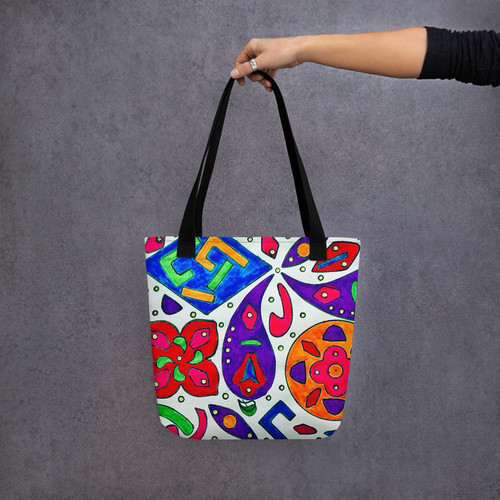 Abstract 3 Graphic Tote - Stylish Lightweight Multi-Purpose Shoulder Bag 15”x15” - Picture 3 of 7