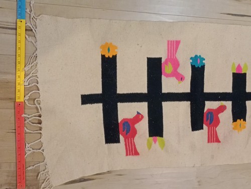 "Alfombra de cabaña vintage enganchada a mano colgante en la pared arte popular multi pájaros 46""x24""" - Imagen 23 de 24