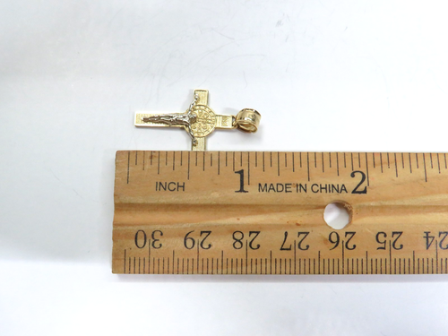 L@@K Hermoso Colgante Cruz Crucifijo San Benito Oro Amarillo Blanco 14K Real - Imagen 10 de 11