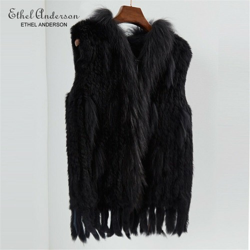 Women's Real Rabbit Vest Gilet Tassels Excellent Fur Coat Knitted Waistcoat C5 - Picture 12 of 23