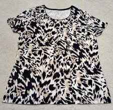 KIM ROGERS Womens Top Tee Shirt Small Brown Short Sleeve Animal Print Stretch