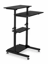 Mount-It! Mobile Stand Up Desk | Height Adjustable Computer Rolling Cart | Black