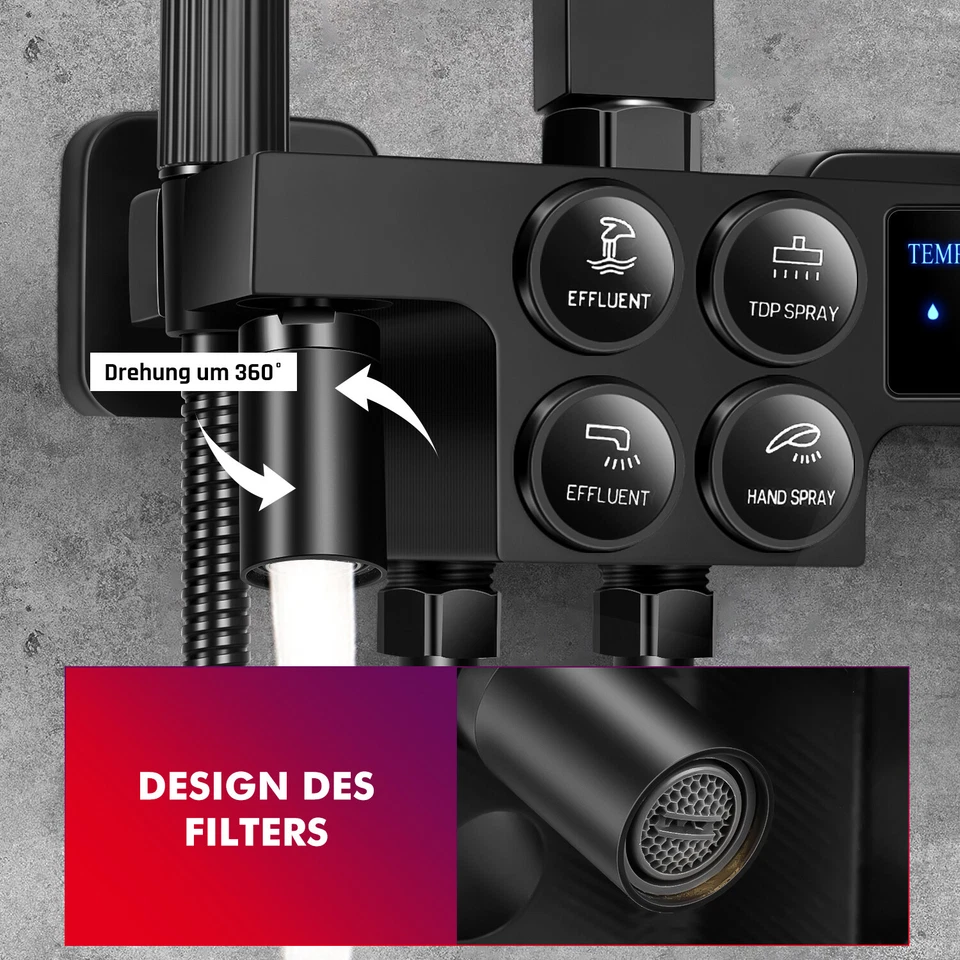 Thermostat Schwarz Duscharmatur Duschset Regendusche Duschsystem Kopfbrause DHL - Bild 4 von 4
