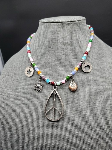 Collar Multicolor Paz/Corazón/Foral Dije Cuentas - Imagen 3 de 4